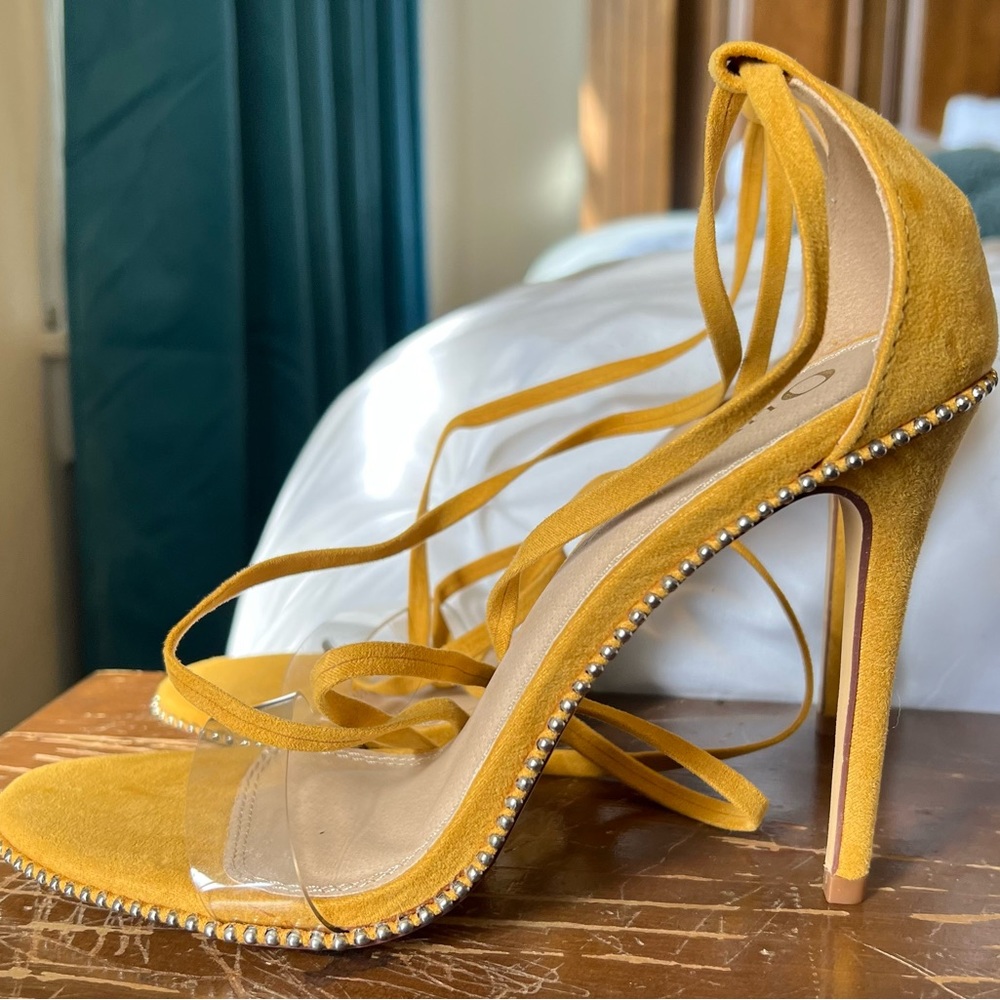 Mustard color strap up Heels